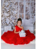 One Shoulder Red Tulle High Low Flower Girl Dress